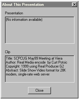 RealPlayer Clip Info Window