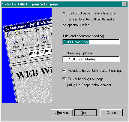 Web Wizard Title Selection