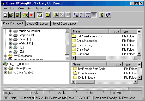 Data CD Layout in Easy CD Creator