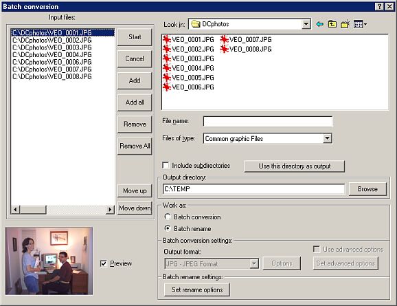 IrfanView Batch Conversion screen