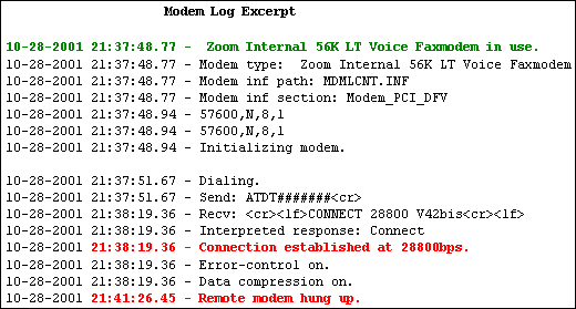 Modem Log Excerpt