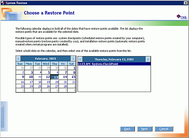 Selecting a System Restore Point